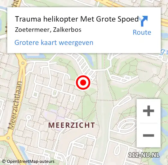 Locatie op kaart van de 112 melding: Trauma helikopter Met Grote Spoed Naar Zoetermeer, Zalkerbos op 3 september 2022 20:23