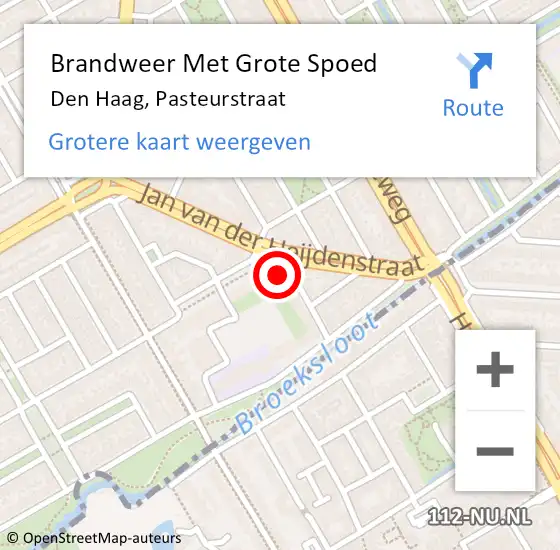 Locatie op kaart van de 112 melding: Brandweer Met Grote Spoed Naar Den Haag, Pasteurstraat op 3 september 2022 20:26