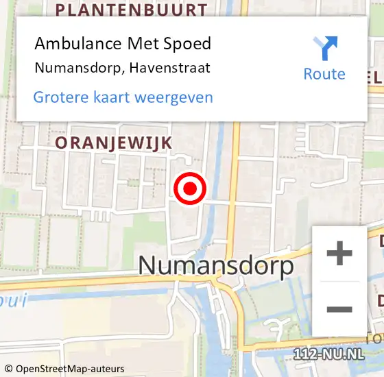 Locatie op kaart van de 112 melding: Ambulance Met Spoed Naar Numansdorp, Havenstraat op 3 september 2022 20:58