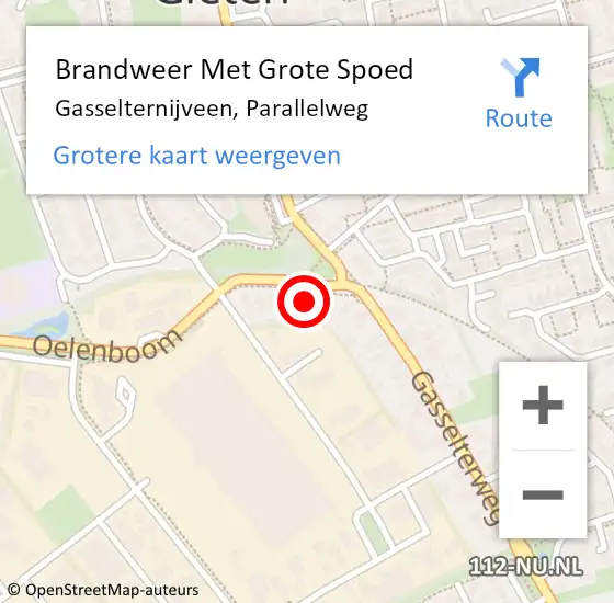 Locatie op kaart van de 112 melding: Brandweer Met Grote Spoed Naar Gasselternijveen, Parallelweg op 3 september 2022 20:58