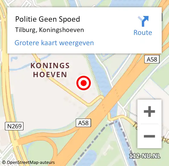 Locatie op kaart van de 112 melding: Politie Geen Spoed Naar Tilburg, Koningshoeven op 3 september 2022 20:59