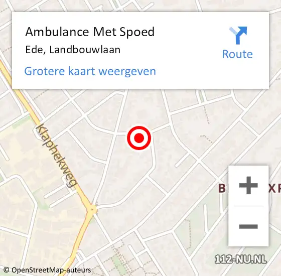 Locatie op kaart van de 112 melding: Ambulance Met Spoed Naar Ede, Landbouwlaan op 3 september 2022 21:07