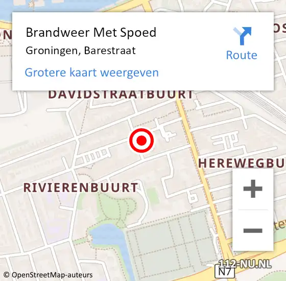 Locatie op kaart van de 112 melding: Brandweer Met Spoed Naar Groningen, Barestraat op 3 september 2022 21:22