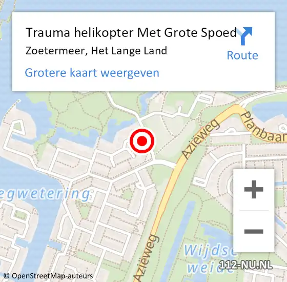Locatie op kaart van de 112 melding: Trauma helikopter Met Grote Spoed Naar Zoetermeer, Het Lange Land op 3 september 2022 21:22