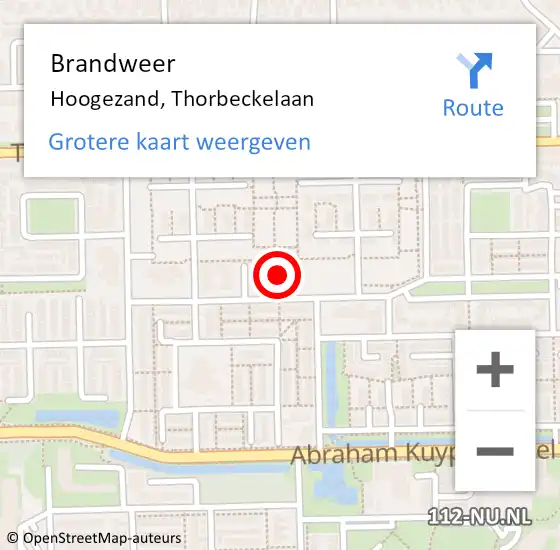 Locatie op kaart van de 112 melding: Brandweer Hoogezand, Thorbeckelaan op 3 september 2022 21:33