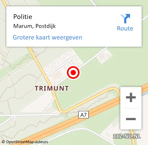 Locatie op kaart van de 112 melding: Politie Marum, Postdijk op 3 september 2022 22:22
