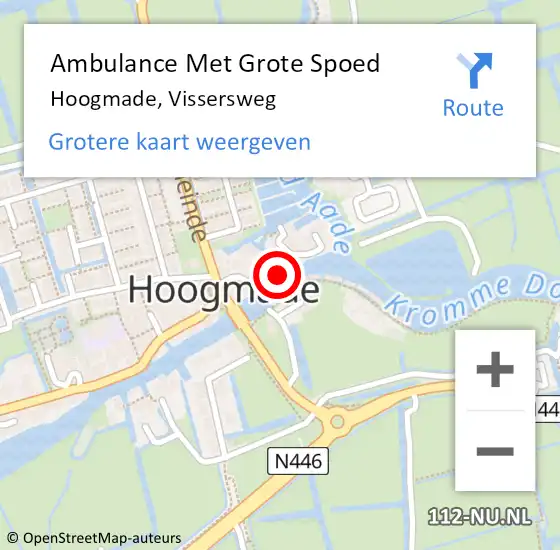 Locatie op kaart van de 112 melding: Ambulance Met Grote Spoed Naar Hoogmade, Vissersweg op 3 september 2022 22:47