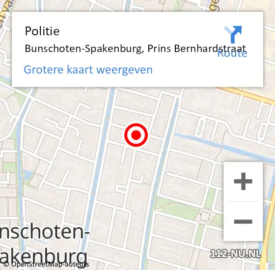 Locatie op kaart van de 112 melding: Politie Bunschoten-Spakenburg, Prins Bernhardstraat op 3 september 2022 23:52