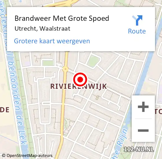 Locatie op kaart van de 112 melding: Brandweer Met Grote Spoed Naar Utrecht, Waalstraat op 4 september 2022 00:03