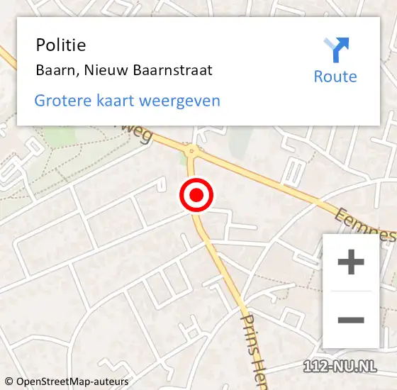 Locatie op kaart van de 112 melding: Politie Baarn, Nieuw Baarnstraat op 4 september 2022 00:25