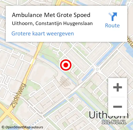 Locatie op kaart van de 112 melding: Ambulance Met Grote Spoed Naar Uithoorn, Constantijn Huygenslaan op 4 september 2022 00:25
