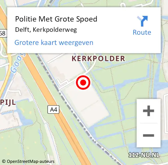 Locatie op kaart van de 112 melding: Politie Met Grote Spoed Naar Delft, Kerkpolderweg op 4 september 2022 00:27