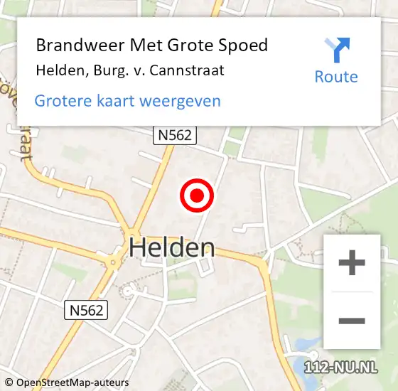 Locatie op kaart van de 112 melding: Brandweer Met Grote Spoed Naar Helden, Burg. v. Cannstraat op 4 september 2022 00:52