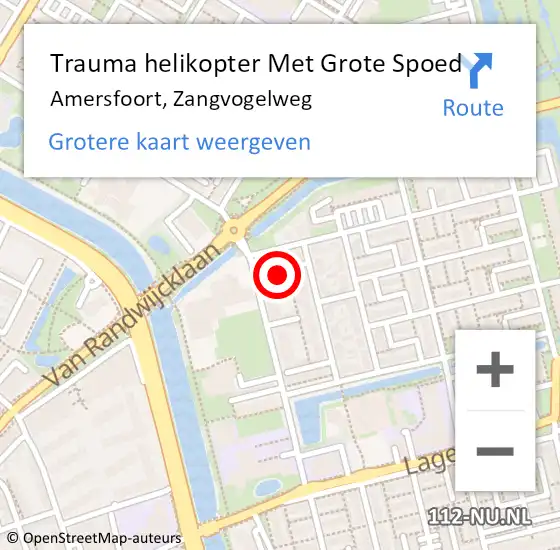 Locatie op kaart van de 112 melding: Trauma helikopter Met Grote Spoed Naar Amersfoort, Zangvogelweg op 4 september 2022 01:04