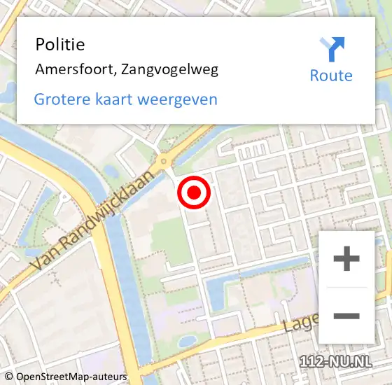 Locatie op kaart van de 112 melding: Politie Amersfoort, Zangvogelweg op 4 september 2022 01:07