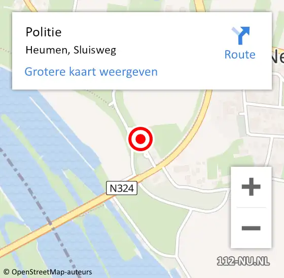 Locatie op kaart van de 112 melding: Politie Heumen, Sluisweg op 4 september 2022 01:11