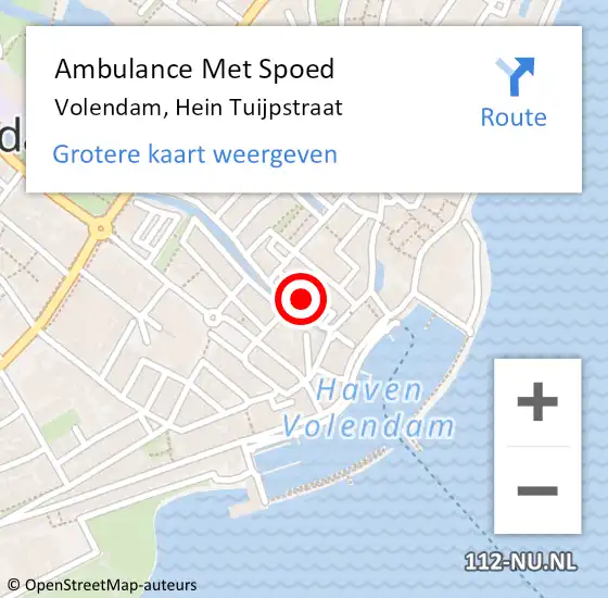 Locatie op kaart van de 112 melding: Ambulance Met Spoed Naar Volendam, Hein Tuijpstraat op 4 september 2022 01:26