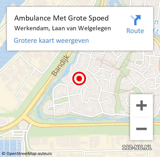 Locatie op kaart van de 112 melding: Ambulance Met Grote Spoed Naar Werkendam, Laan van Welgelegen op 4 september 2022 01:38