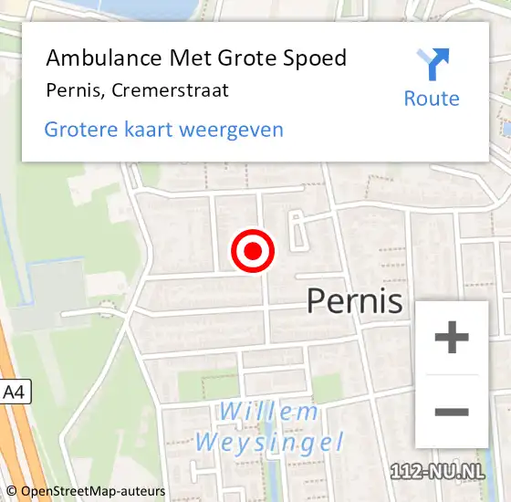 Locatie op kaart van de 112 melding: Ambulance Met Grote Spoed Naar Pernis, Cremerstraat op 4 september 2022 01:51