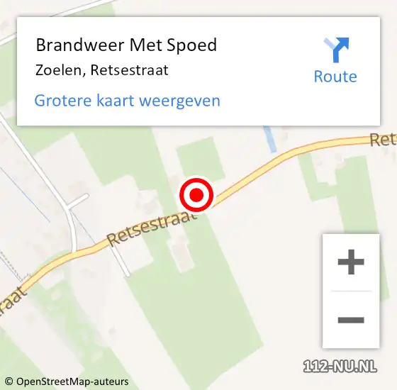 Locatie op kaart van de 112 melding: Brandweer Met Spoed Naar Zoelen, Retsestraat op 4 september 2022 02:03