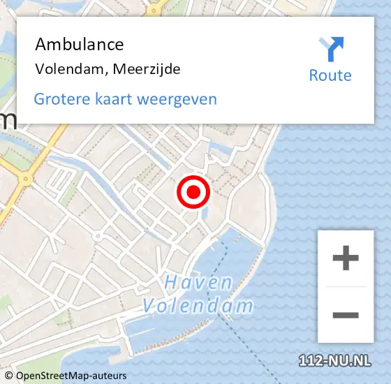 Locatie op kaart van de 112 melding: Ambulance Volendam, Meerzijde op 4 september 2022 02:08