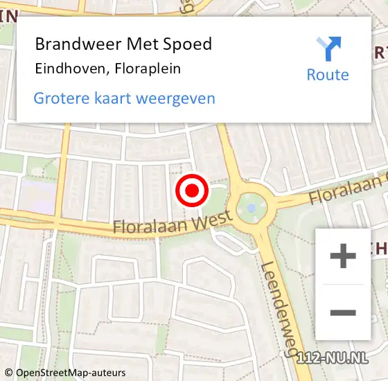 Locatie op kaart van de 112 melding: Brandweer Met Spoed Naar Eindhoven, Floraplein op 4 september 2022 02:23