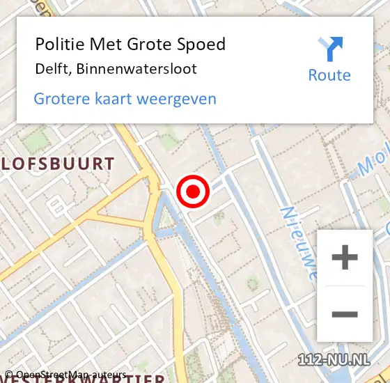 Locatie op kaart van de 112 melding: Politie Met Grote Spoed Naar Delft, Binnenwatersloot op 4 september 2022 02:29