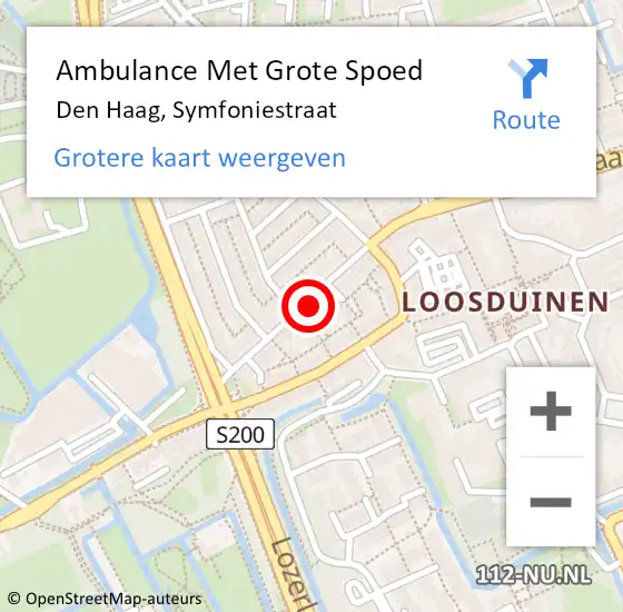 Locatie op kaart van de 112 melding: Ambulance Met Grote Spoed Naar Den Haag, Symfoniestraat op 4 september 2022 03:39