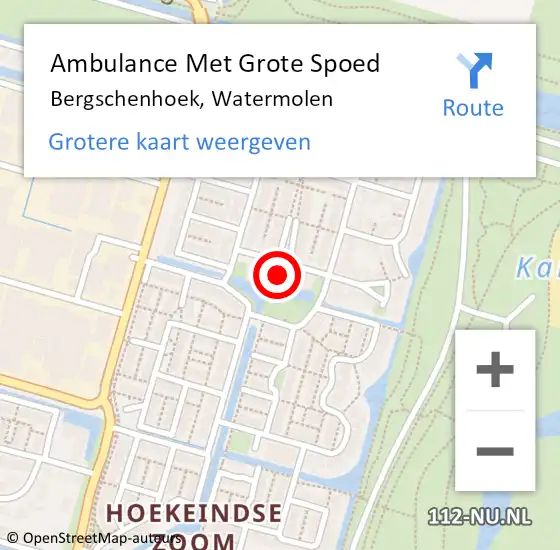 Locatie op kaart van de 112 melding: Ambulance Met Grote Spoed Naar Bergschenhoek, Watermolen op 4 september 2022 04:07