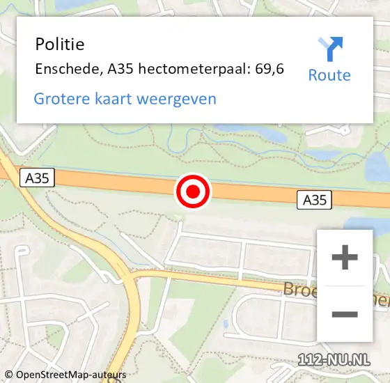 Locatie op kaart van de 112 melding: Politie Enschede, A35 hectometerpaal: 69,6 op 4 september 2022 05:26