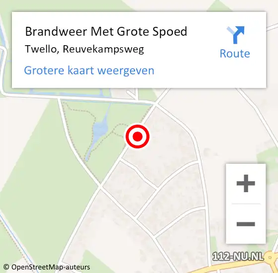 Locatie op kaart van de 112 melding: Brandweer Met Grote Spoed Naar Twello, Reuvekampsweg op 4 september 2022 05:28