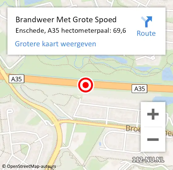 Locatie op kaart van de 112 melding: Brandweer Met Grote Spoed Naar Enschede, A35 hectometerpaal: 69,6 op 4 september 2022 05:38