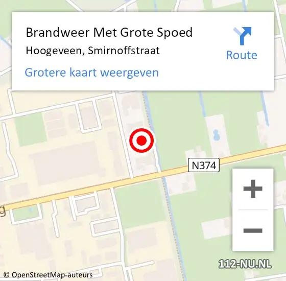 Locatie op kaart van de 112 melding: Brandweer Met Grote Spoed Naar Hoogeveen, Smirnoffstraat op 4 september 2022 06:11