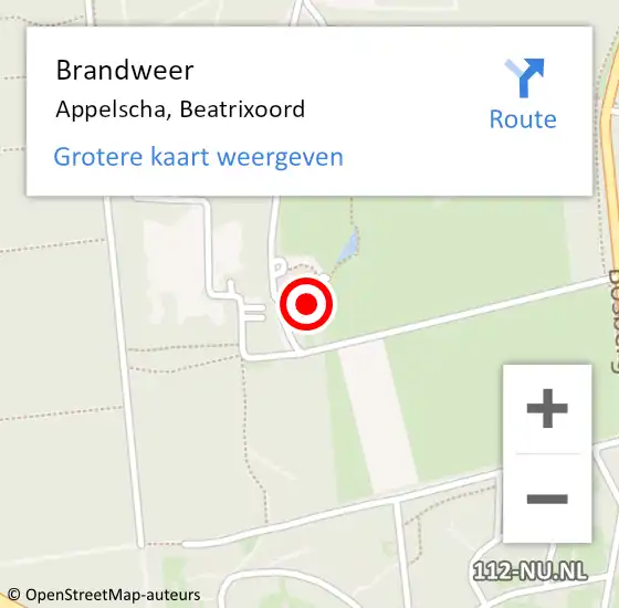 Locatie op kaart van de 112 melding: Brandweer Appelscha, Beatrixoord op 4 september 2022 06:43