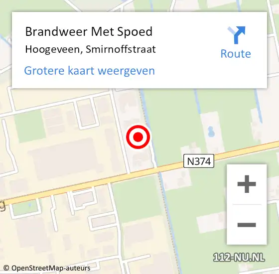 Locatie op kaart van de 112 melding: Brandweer Met Spoed Naar Hoogeveen, Smirnoffstraat op 4 september 2022 07:49