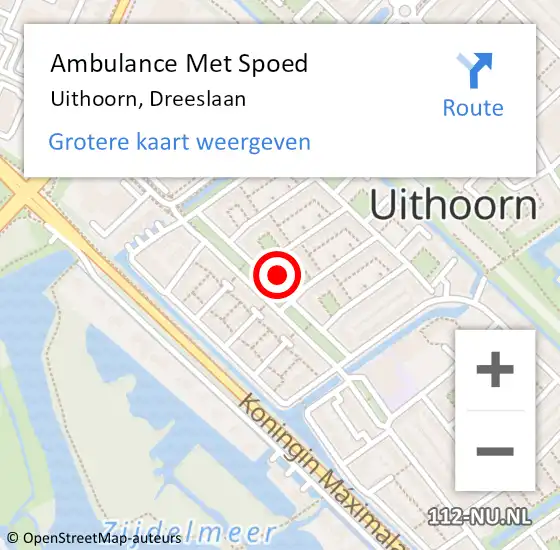 Locatie op kaart van de 112 melding: Ambulance Met Spoed Naar Uithoorn, Dreeslaan op 4 september 2022 08:49