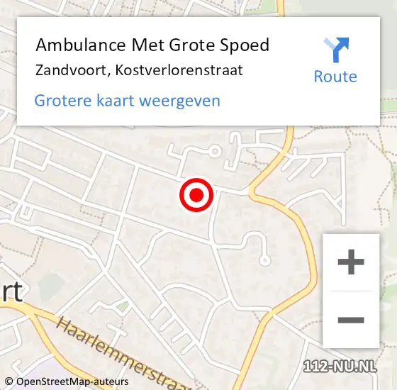 Locatie op kaart van de 112 melding: Ambulance Met Grote Spoed Naar Zandvoort, Kostverlorenstraat op 4 september 2022 09:05