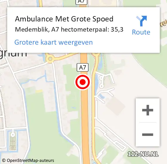 Locatie op kaart van de 112 melding: Ambulance Met Grote Spoed Naar Medemblik, A7 hectometerpaal: 35,3 op 4 september 2022 09:07