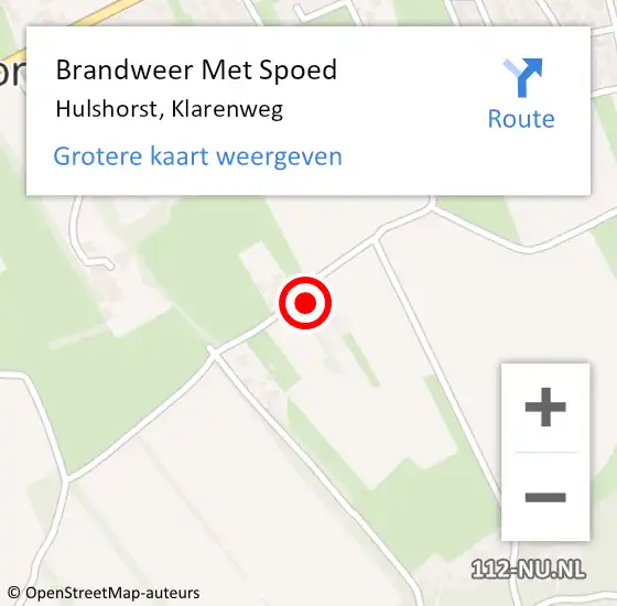 Locatie op kaart van de 112 melding: Brandweer Met Spoed Naar Hulshorst, Klarenweg op 4 september 2022 09:07