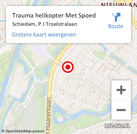 Locatie op kaart van de 112 melding: Trauma helikopter Met Spoed Naar Schiedam, P J Troelstralaan op 4 september 2022 09:08