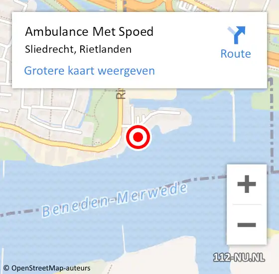 Locatie op kaart van de 112 melding: Ambulance Met Spoed Naar Sliedrecht, Rietlanden op 4 september 2022 09:20