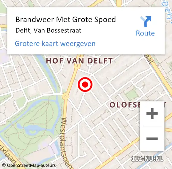 Locatie op kaart van de 112 melding: Brandweer Met Grote Spoed Naar Delft, Van Bossestraat op 4 september 2022 09:54