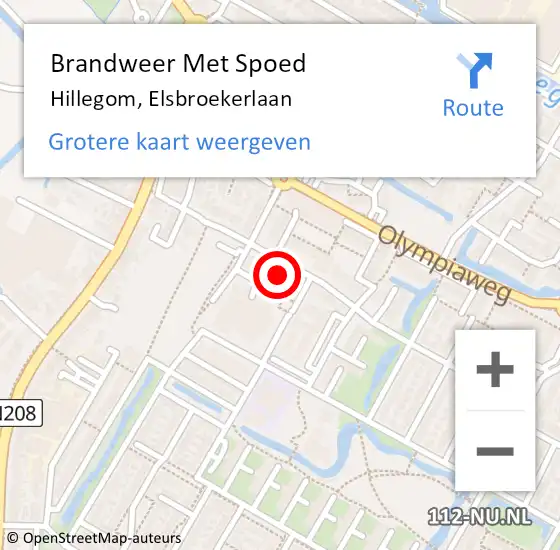 Locatie op kaart van de 112 melding: Brandweer Met Spoed Naar Hillegom, Elsbroekerlaan op 4 september 2022 10:26