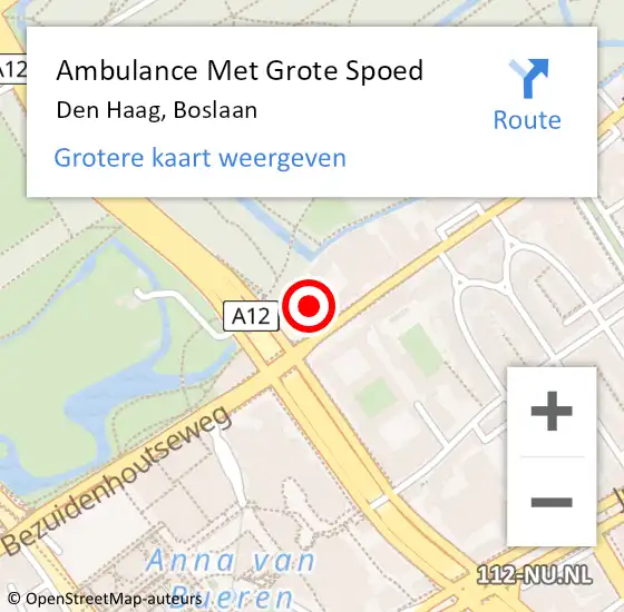 Locatie op kaart van de 112 melding: Ambulance Met Grote Spoed Naar Den Haag, Boslaan op 4 september 2022 10:32