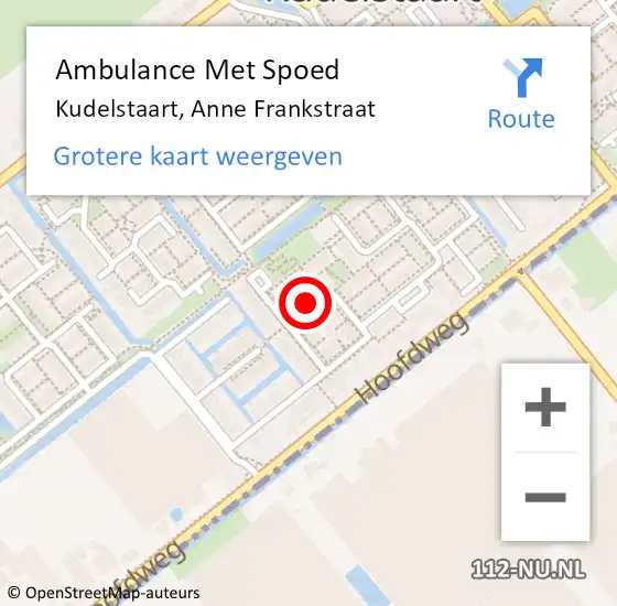 Locatie op kaart van de 112 melding: Ambulance Met Spoed Naar Kudelstaart, Anne Frankstraat op 4 september 2022 10:41