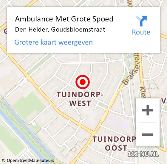 Locatie op kaart van de 112 melding: Ambulance Met Grote Spoed Naar Den Helder, Goudsbloemstraat op 4 september 2022 10:52