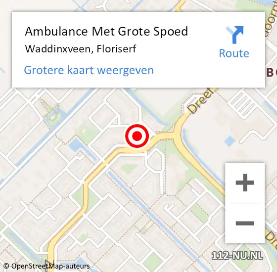 Locatie op kaart van de 112 melding: Ambulance Met Grote Spoed Naar Waddinxveen, Floriserf op 4 september 2022 10:56