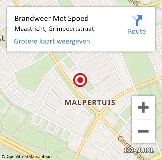 Locatie op kaart van de 112 melding: Brandweer Met Spoed Naar Maastricht, Grimbeertstraat op 4 september 2022 11:05