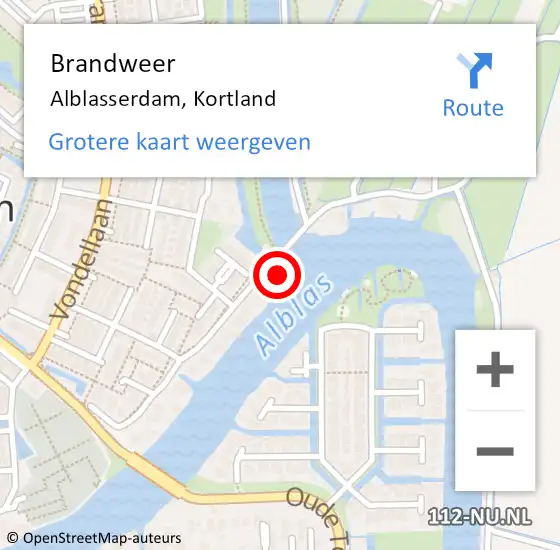 Locatie op kaart van de 112 melding: Brandweer Alblasserdam, Kortland op 4 september 2022 11:26