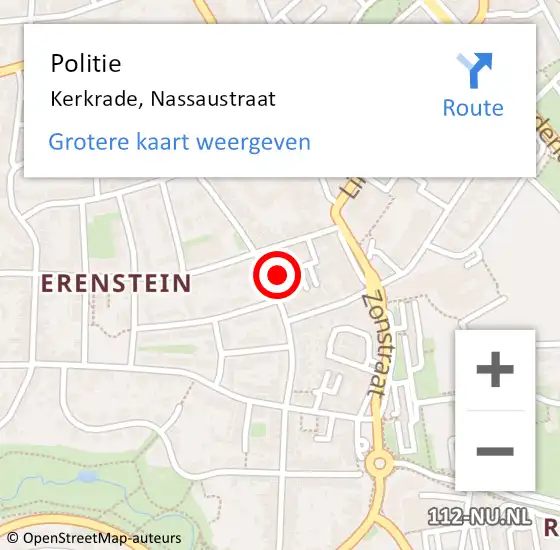 Locatie op kaart van de 112 melding: Politie Kerkrade, Nassaustraat op 4 september 2022 12:01